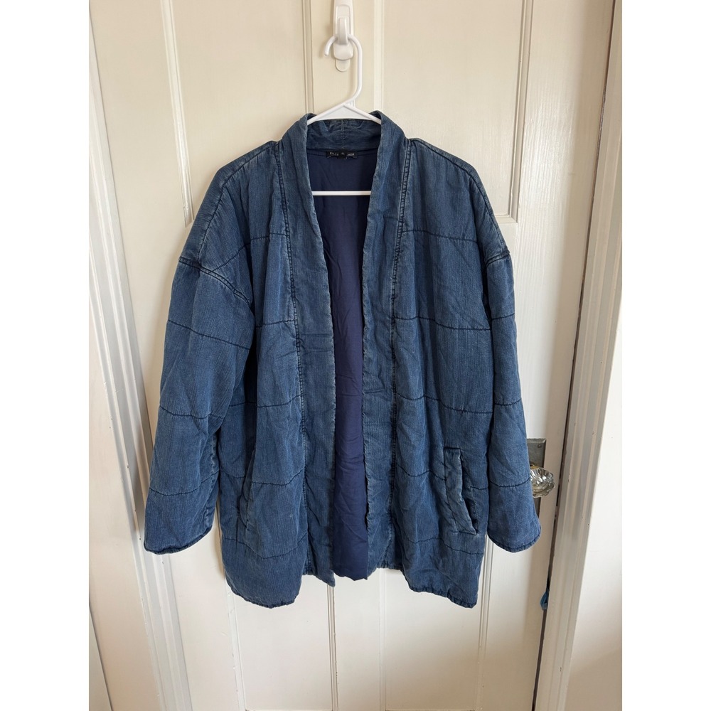 Eileen Fisher denim style quilted chore coat size large
